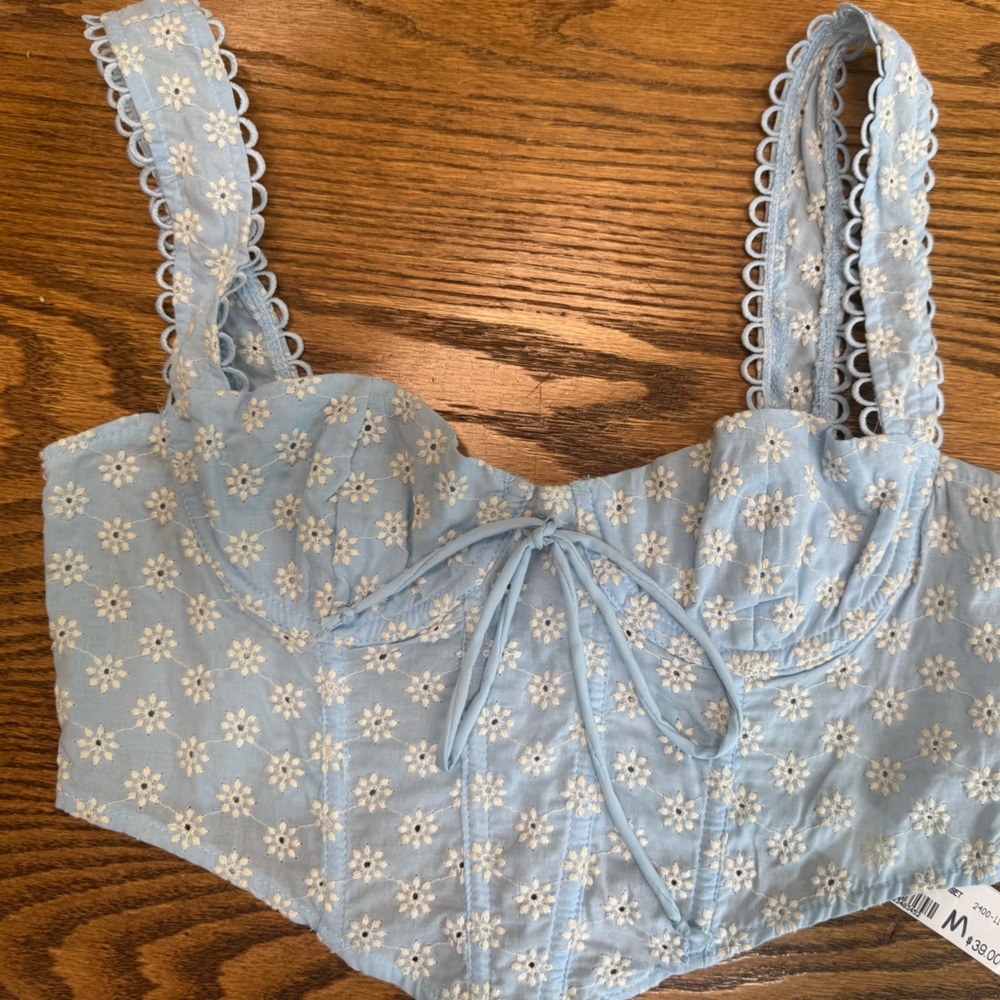 NWT Olivaceous Sky Blue Floral Lace Corset Top